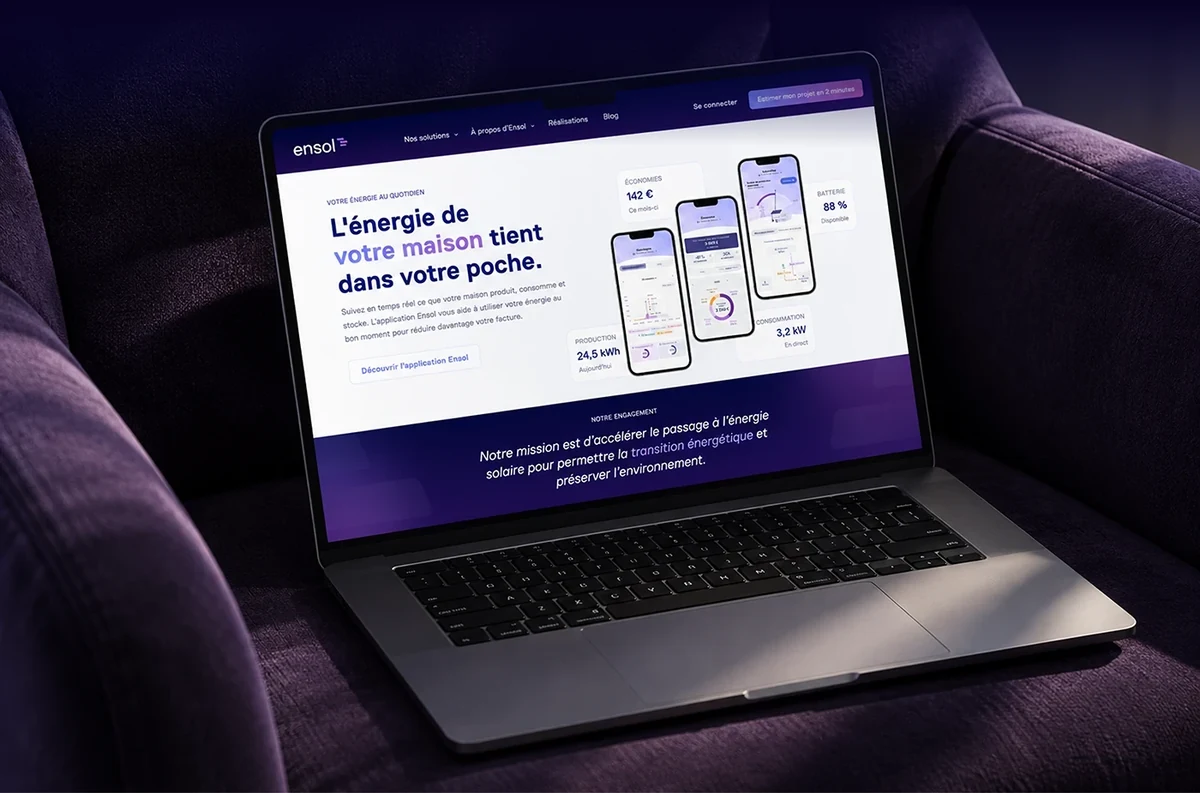 Ensol — Site web présenté sur ordinateur