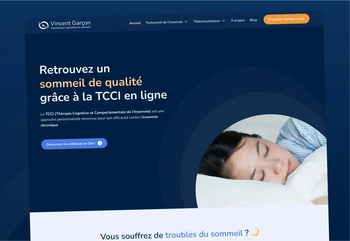 Vignette de présentation du projet de création du site web de Vincent GARÇON - Psychologue du Sommeil